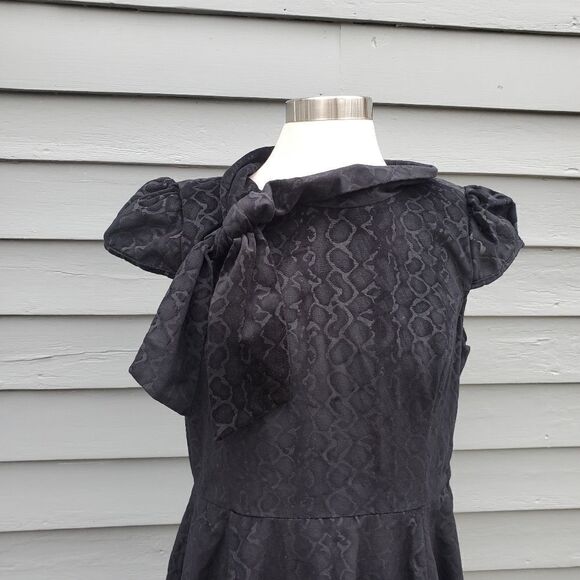 H&R Hearts and Roses Desirable Black Velvet Flocked Animal Print Tea Dress 10 - Picture 4 of 8